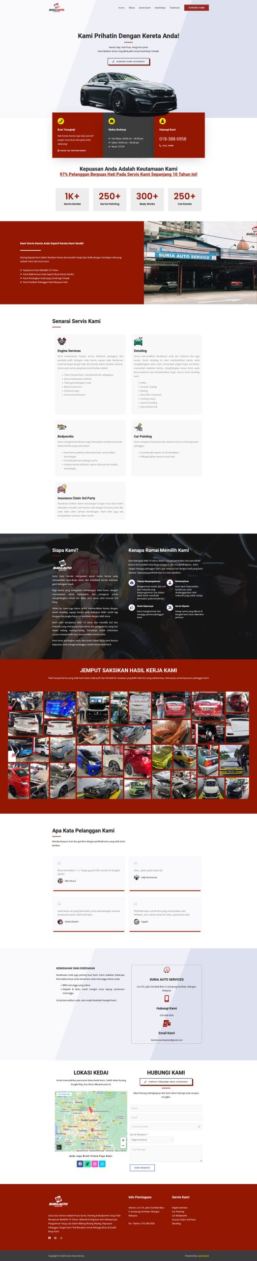 Landing page Suria Auto Service bengkel kereta - portfolio Onesty Digital